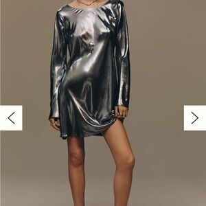 Anthropologie Shimmering Silver Mini Dress